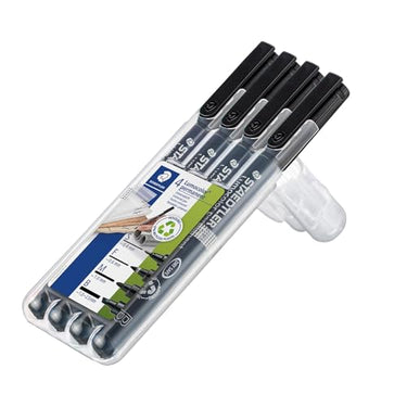 STAEDTLER permanenter Universalstift Lumocolor, wisch- und wasserfest, für fast alle Oberflächen, sekundenschnell trocken, nachfüllbar, 4 schwarze Marker in sortierten Linienbreiten, 31-9WP4G im Sale